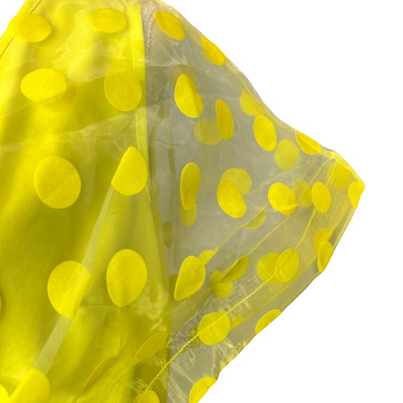 # A088  FT INC  Vintage Yellow Polka Dot Mesh Overlay Top  V-Neck NWT L - Picture 4 of 9